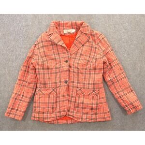 Vintage Pendleton Jacket Blazer Womens Large Orange Virgin Wool Button Up USA